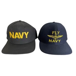 Lot‎ of 2 Vintage US Navy Military Hats Fly Navy & NAVY Snapback Adjustable Caps